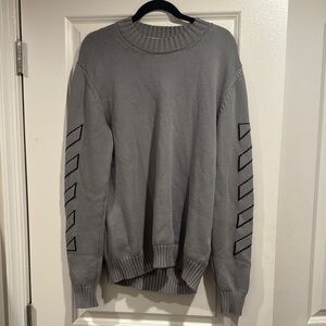 Off-White Gray Crewneck Sweater with Black Chevron Sleeves
